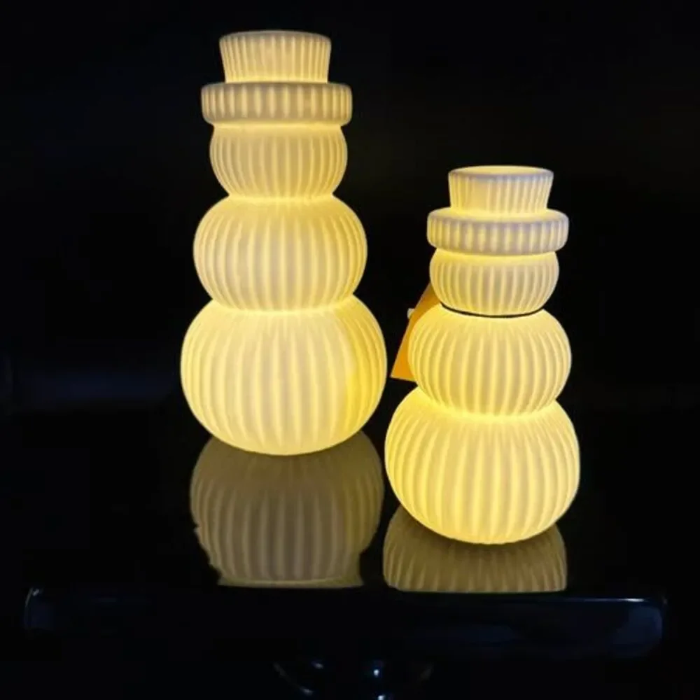Pair of Stoneware Snowman LED Figures